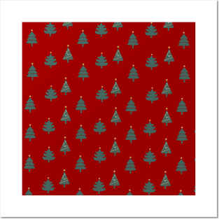 Christmas trees pattern dark red Posters and Art